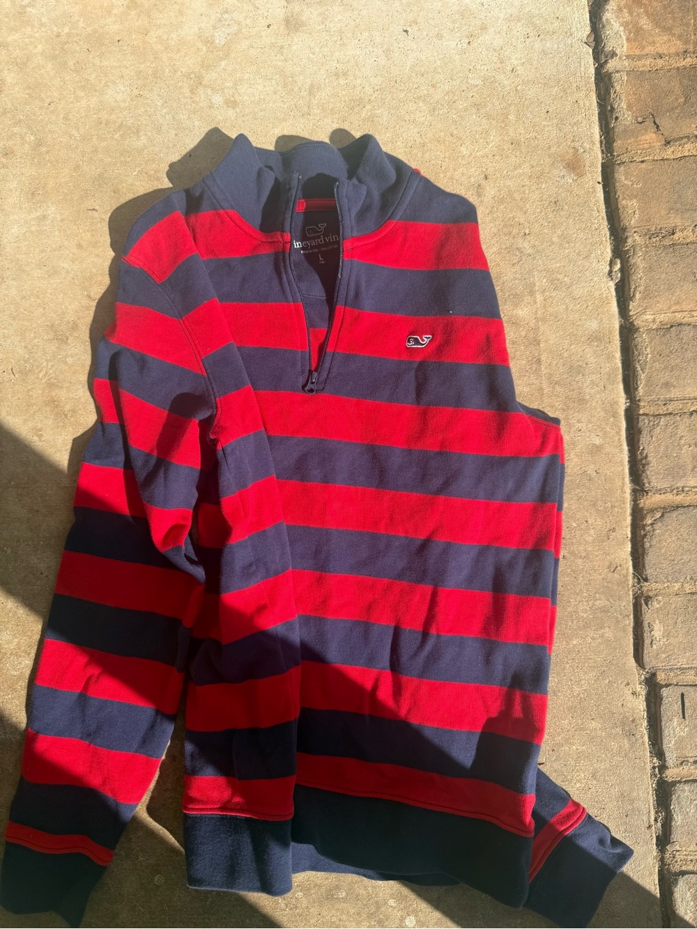 Vineyard Vines Boys XL  Red and Navy Striped Half-Zip Sweater